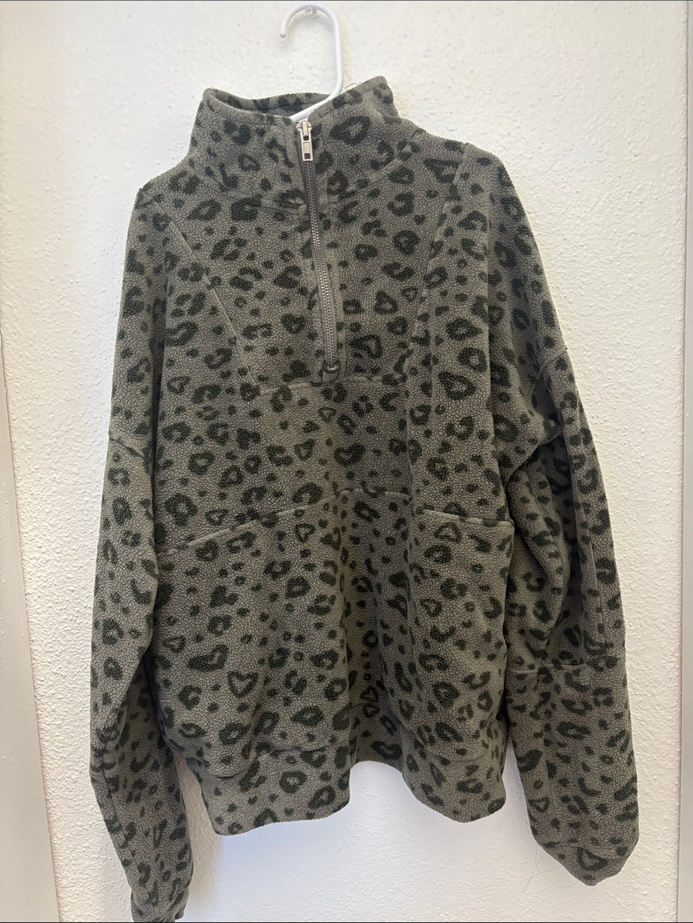 Olive Leopard Half-Zip Fleece Pullover